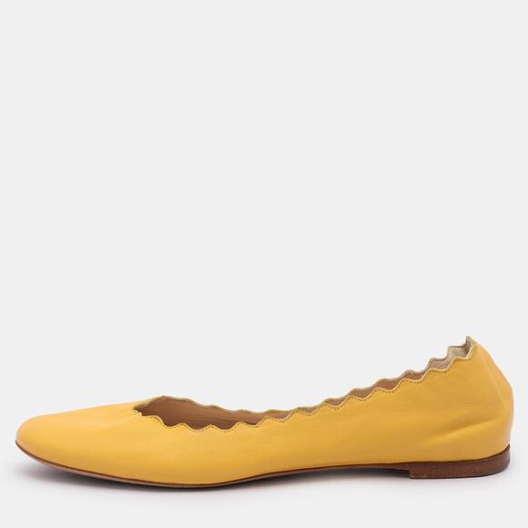 Chloe Yellow Leather Scalloped Ballet Flats Size 35,New Products : American Fashion Style Bags On Sale